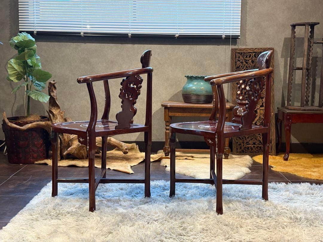 希少　サイドチェア　螺鈿細工 唐木家具 椅子 チェア アームチェア　NZ