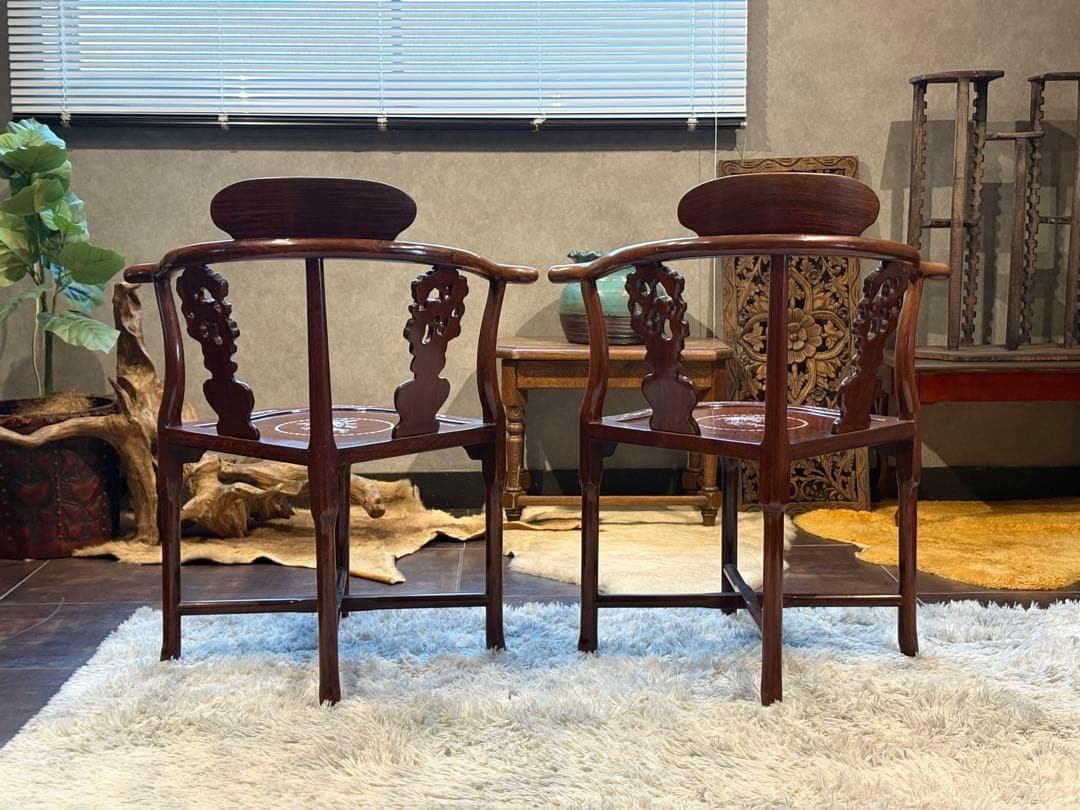 希少　サイドチェア　螺鈿細工 唐木家具 椅子 チェア アームチェア　NZ