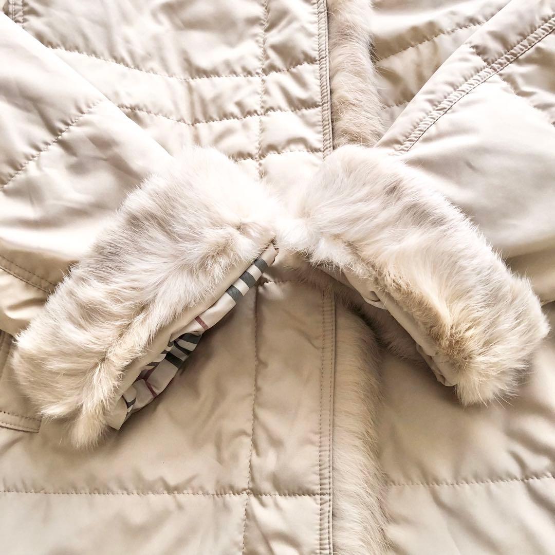 BURBERRY LONDON♪毛皮ノバチェック中綿コート　M ラビット2way