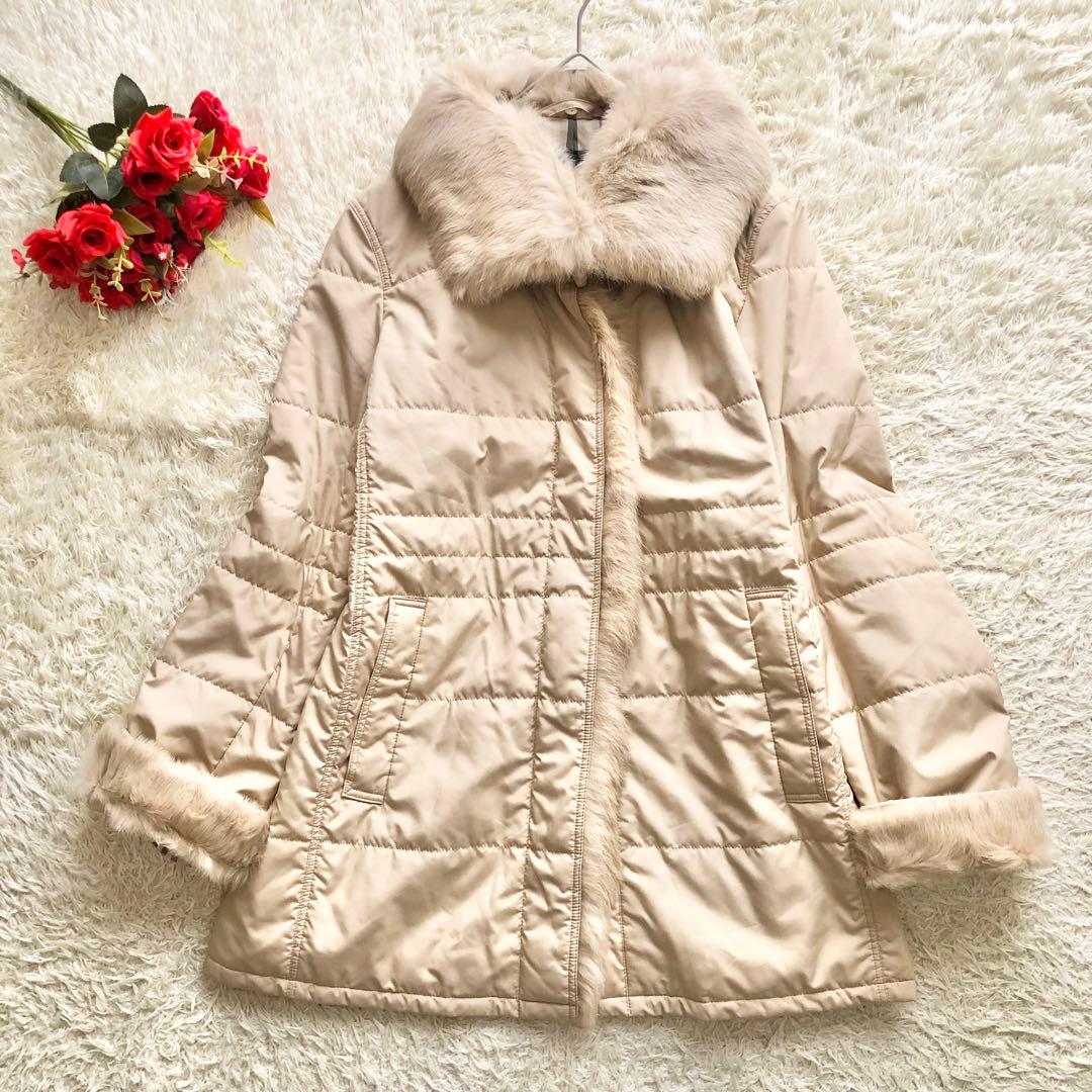 BURBERRY LONDON♪毛皮ノバチェック中綿コート　M ラビット2way