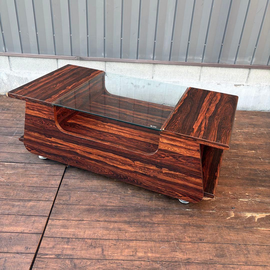 昭和レトロ カリモク 木製ガラステーブル センターテーブル 木目 ローテーブル
