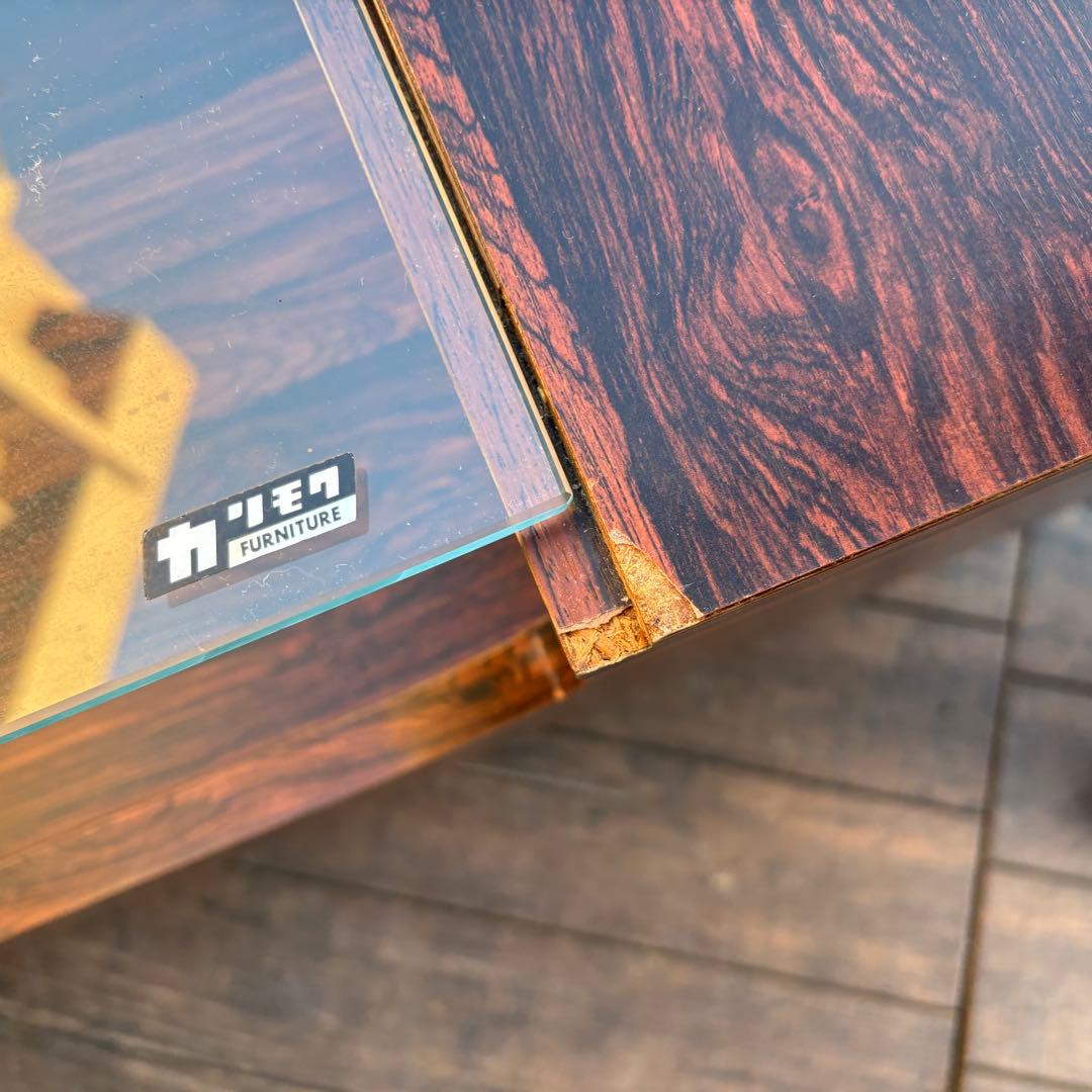 昭和レトロ カリモク 木製ガラステーブル センターテーブル 木目 ローテーブル