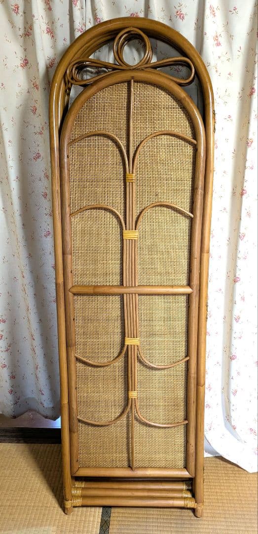 ラタン製 4つ折りパーテーション　４連