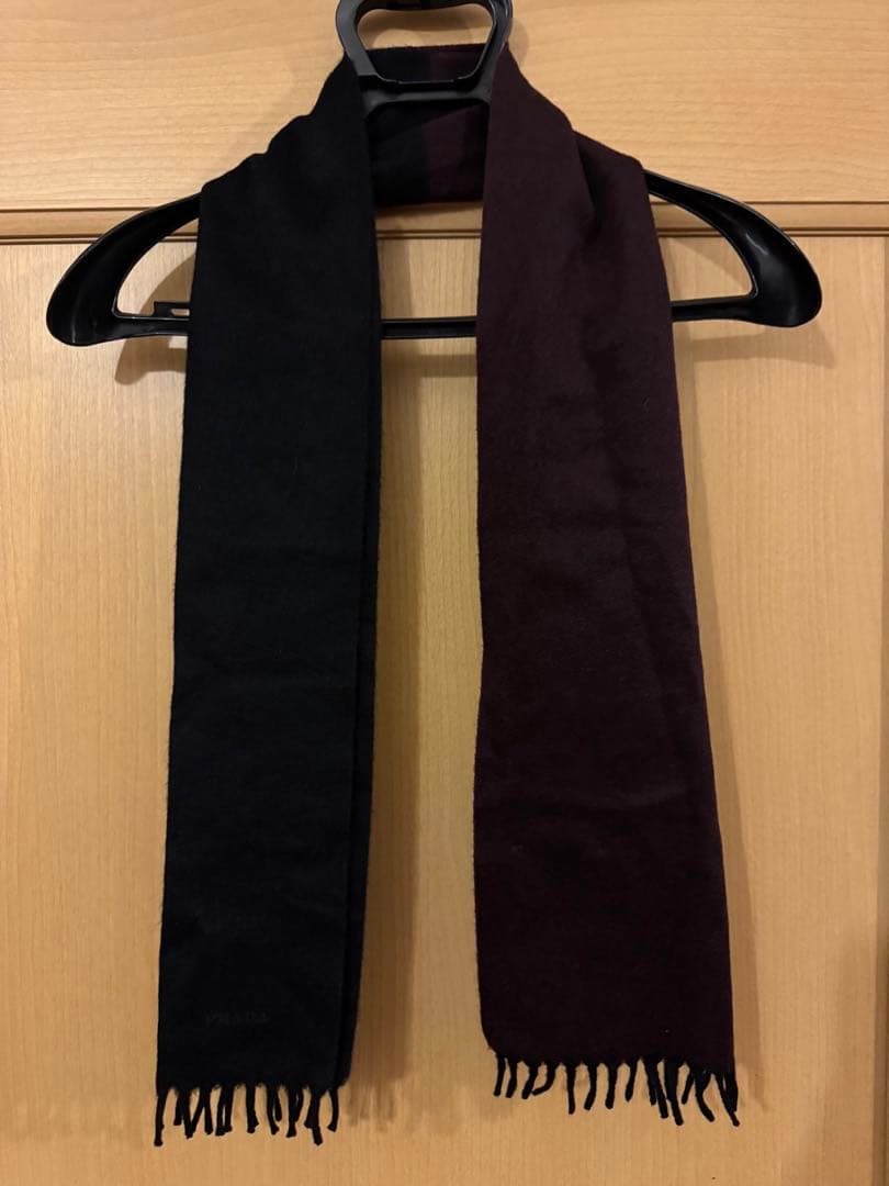 PRADA プラダ カシミヤ 100% マフラー ブラック ボルドー