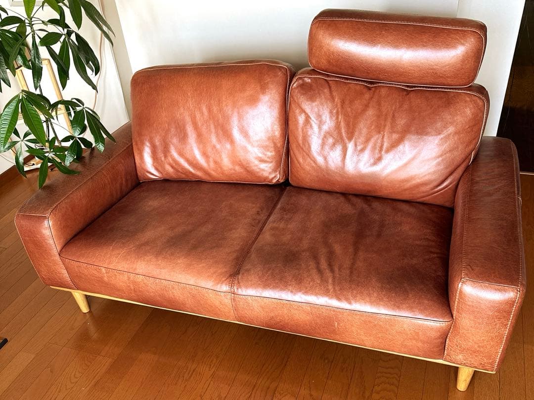 【unico】suabi レザーソファ 2.5シーター ヘッドレスト付き