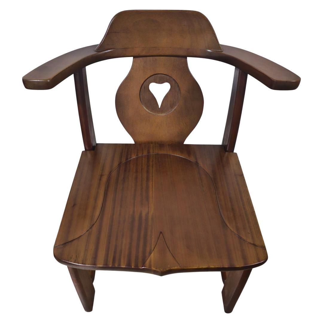 木製 ダイニングチェア 肘付き ハート背もたれ 板座 2脚セット ヴィンテージ