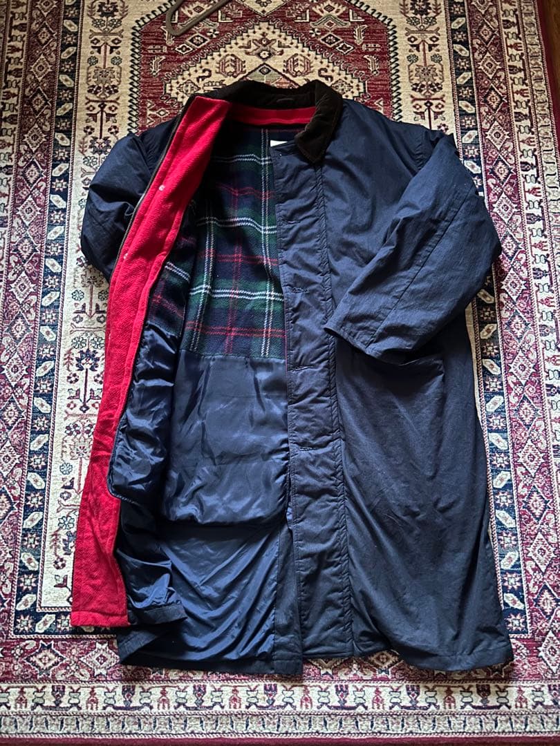 Eddie Bauer 中綿入り L 裏地チェック ステンカラーコート 90s