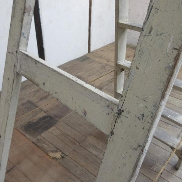 イギリス アンティーク 家具 木製ラダー ステップ はしご ペイント 6119e