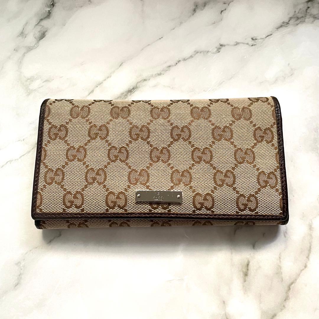 GUCCI グッチ 長財布 GGキャンバス ロゴプレート 折り財布 0120-⑤