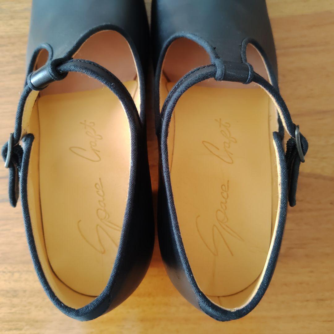 【最終値下げ】スペースクラフト　ブラックレザー Tストラップ 中ヒール