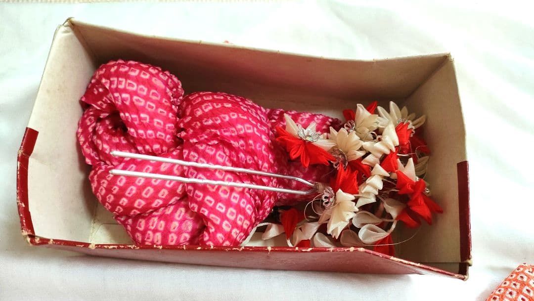 正絹着物一式 ジュニアサイズ 朱色総絞り　付属品多数 全14点