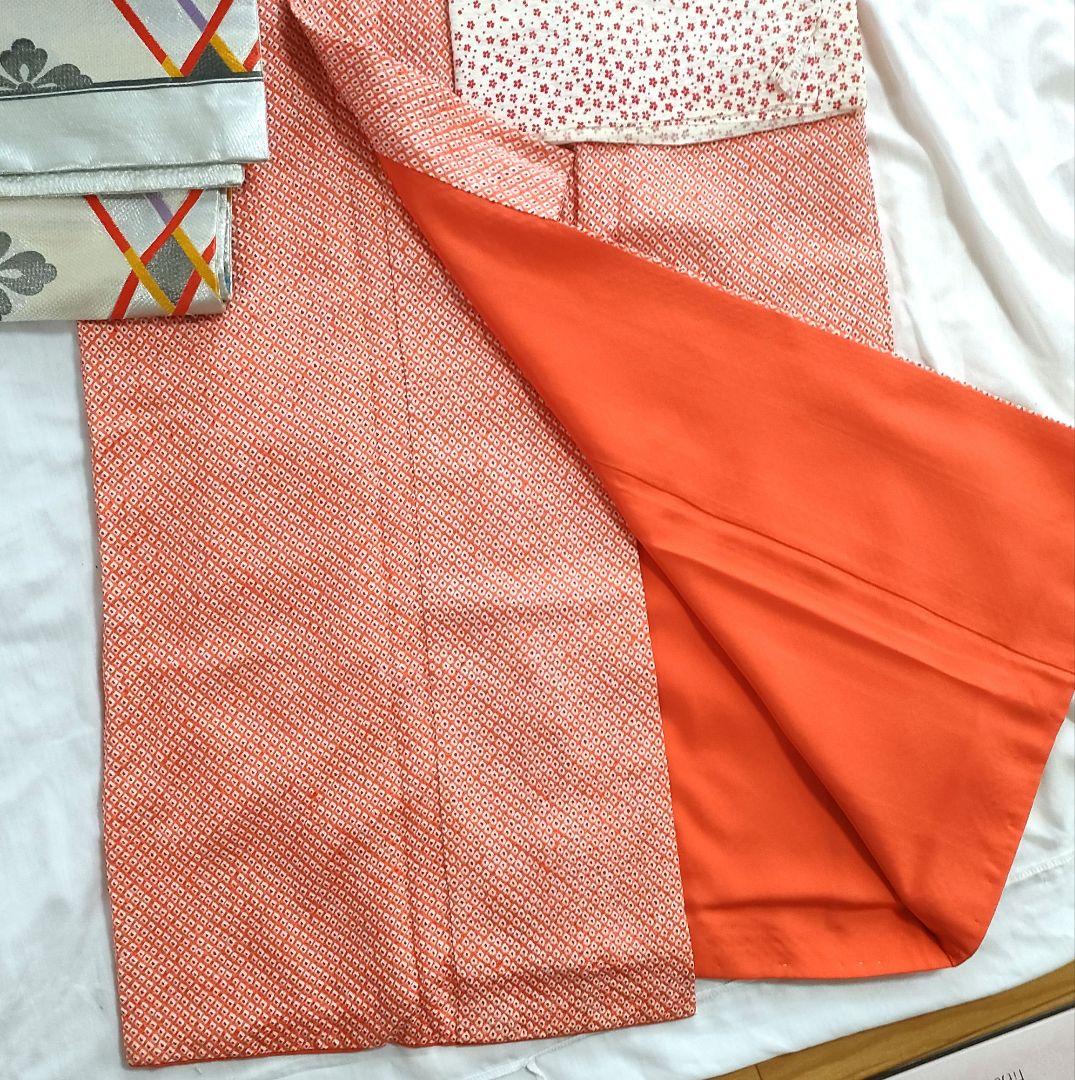 正絹着物一式 ジュニアサイズ 朱色総絞り　付属品多数 全14点