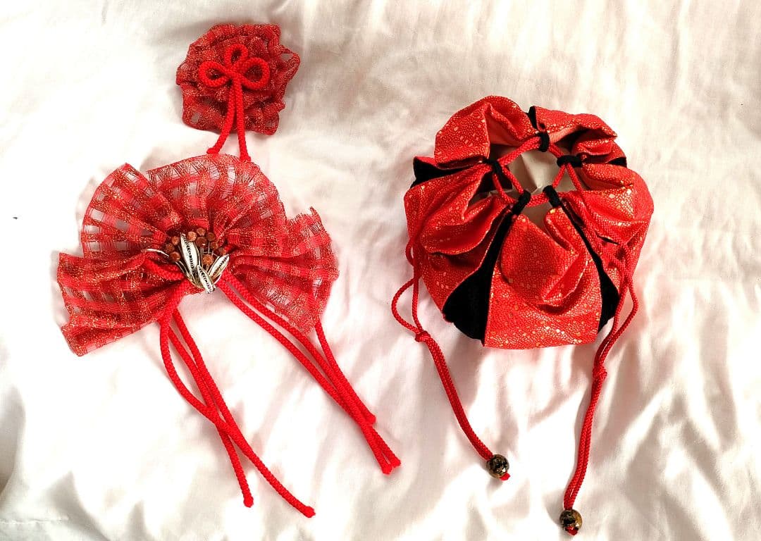 正絹着物一式 ジュニアサイズ 朱色総絞り　付属品多数 全14点