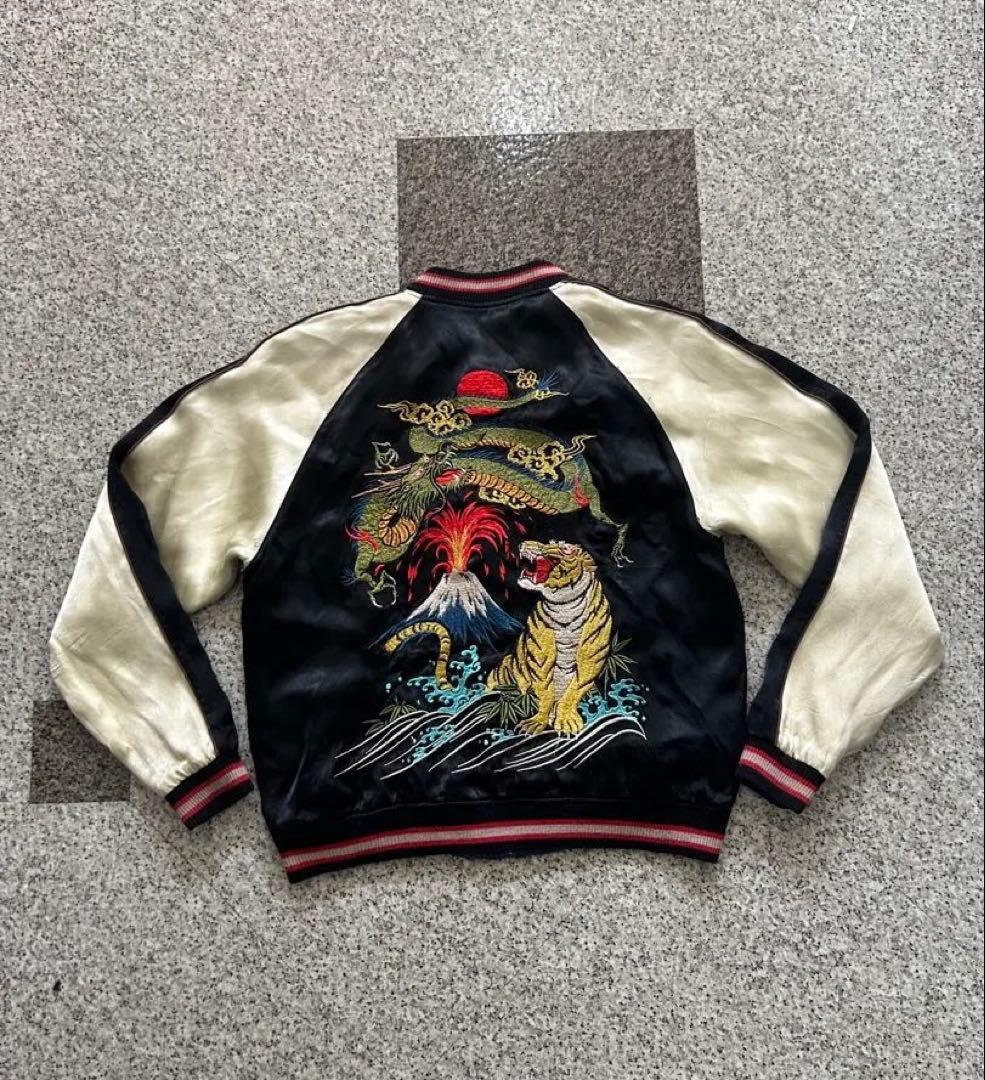 や*ま様 スカジャン CROPPED HEAD ZIPリバーシブル 黒×ネイビー