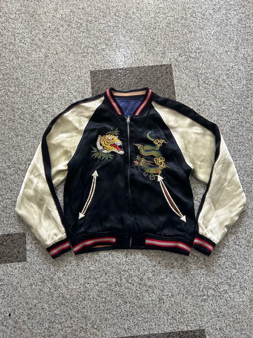 や*ま様 スカジャン CROPPED HEAD ZIPリバーシブル 黒×ネイビー