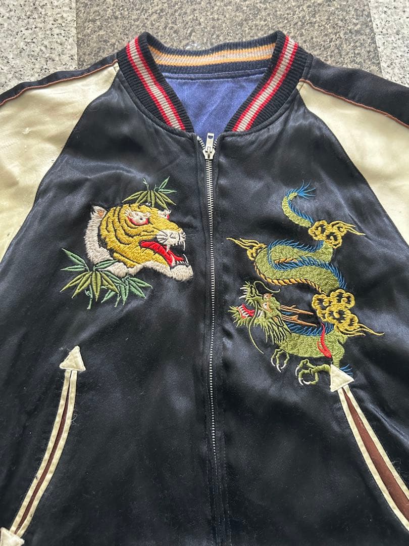 や*ま様 スカジャン CROPPED HEAD ZIPリバーシブル 黒×ネイビー