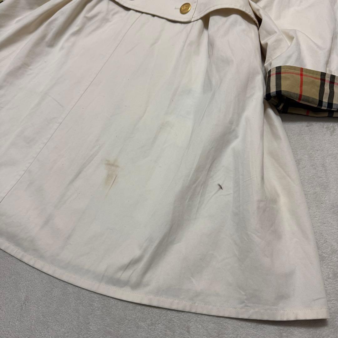 バーバリーズ　ステンカラーコート　金ボタン　チェック　白　M位
