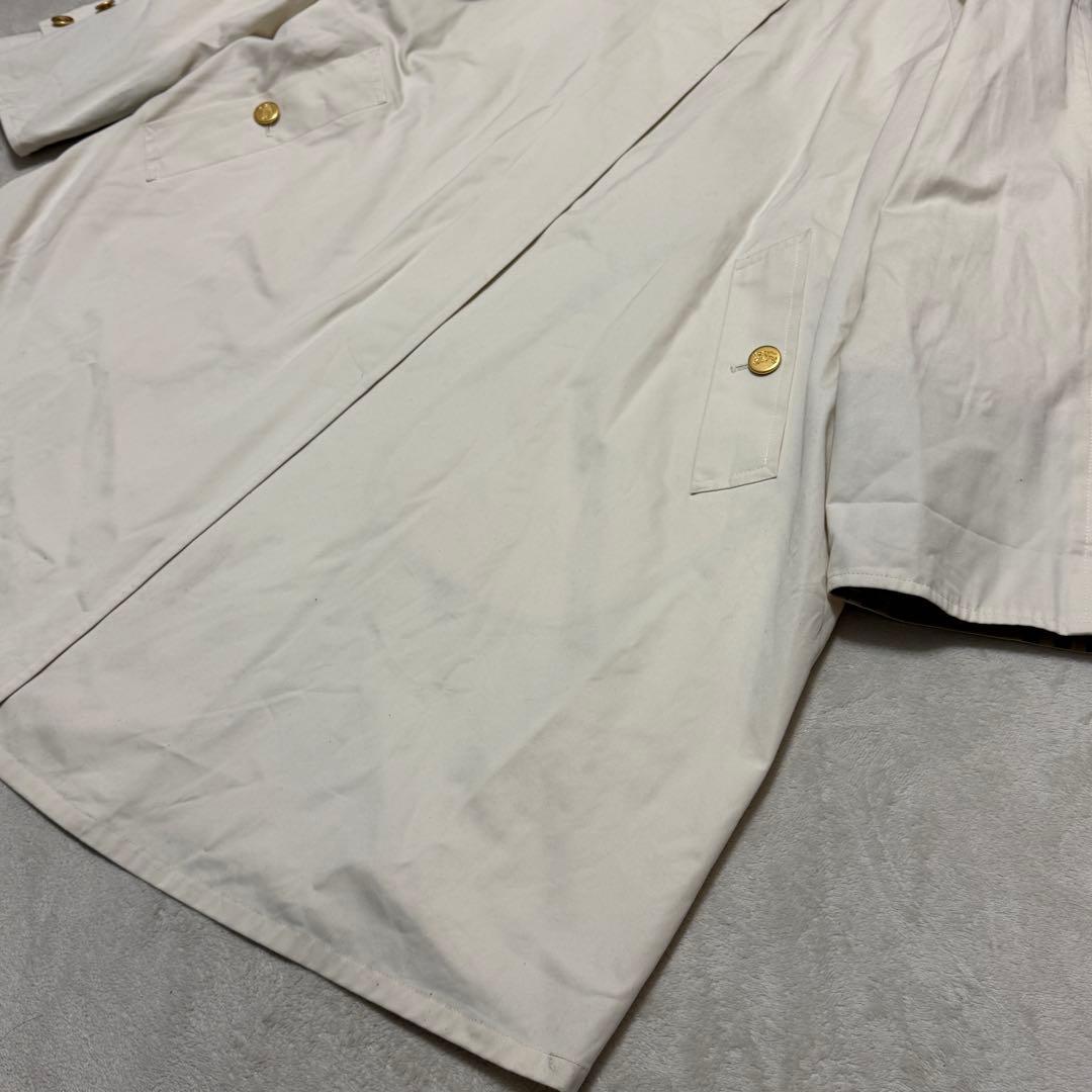 バーバリーズ　ステンカラーコート　金ボタン　チェック　白　M位