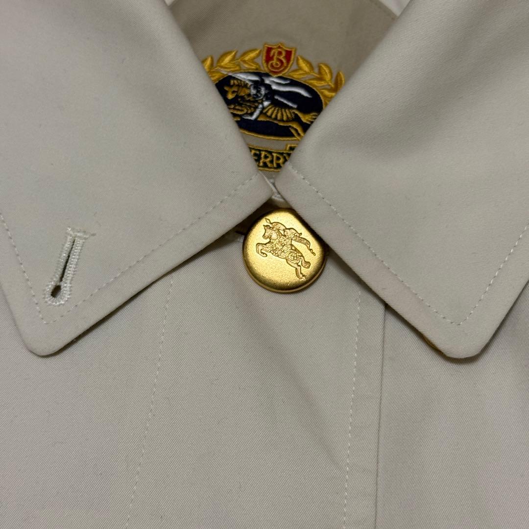 バーバリーズ　ステンカラーコート　金ボタン　チェック　白　M位