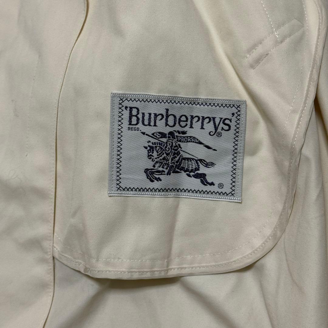 バーバリーズ　ステンカラーコート　金ボタン　チェック　白　M位