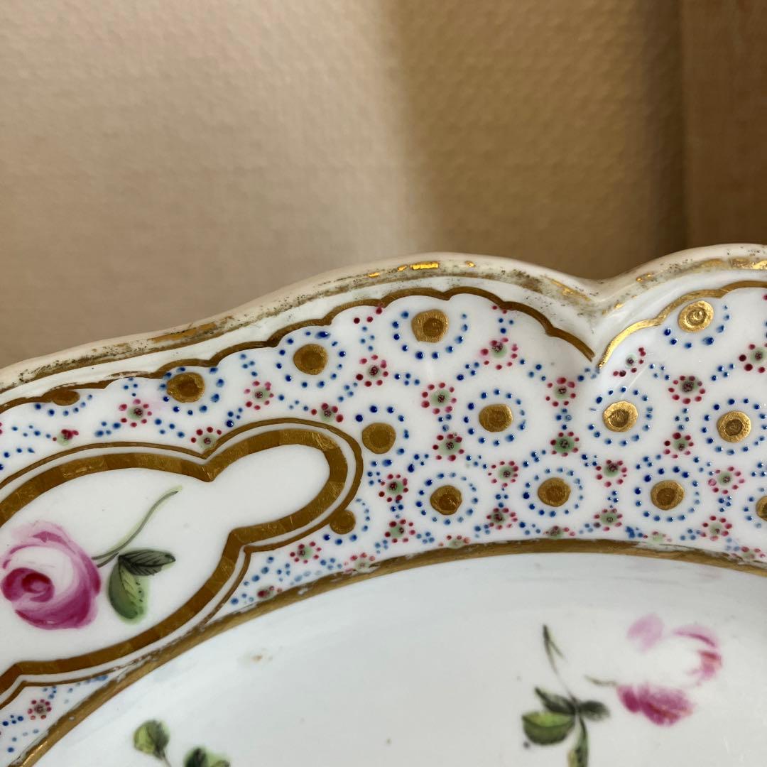 英国アンティーク　古ダービー18世紀　エドワーズウィザーズ 薔薇絵付けのプレート