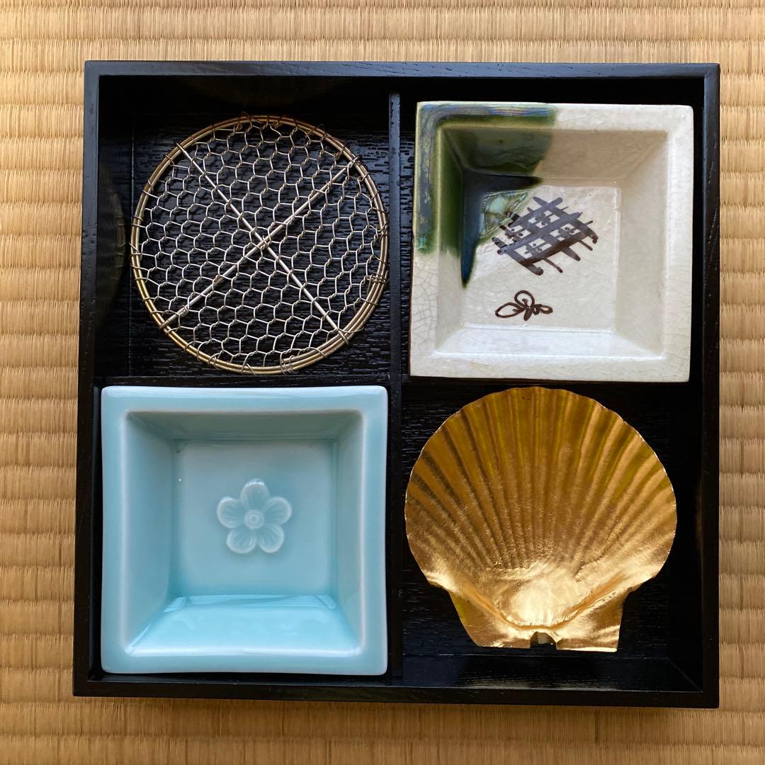 お値下げ　松花堂弁当箱　金箔貝皿付き　五客　A
