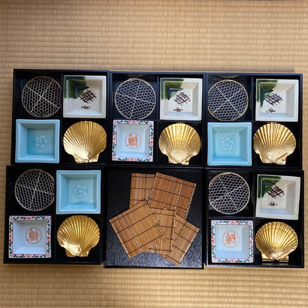 お値下げ　松花堂弁当箱　金箔貝皿付き　五客　A