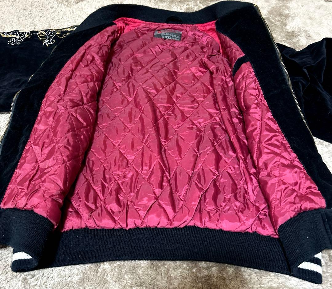 ✨JUNGLE STORMスカジャン✨Lサイズ　ベロア 刺繍　BLACK 横須賀