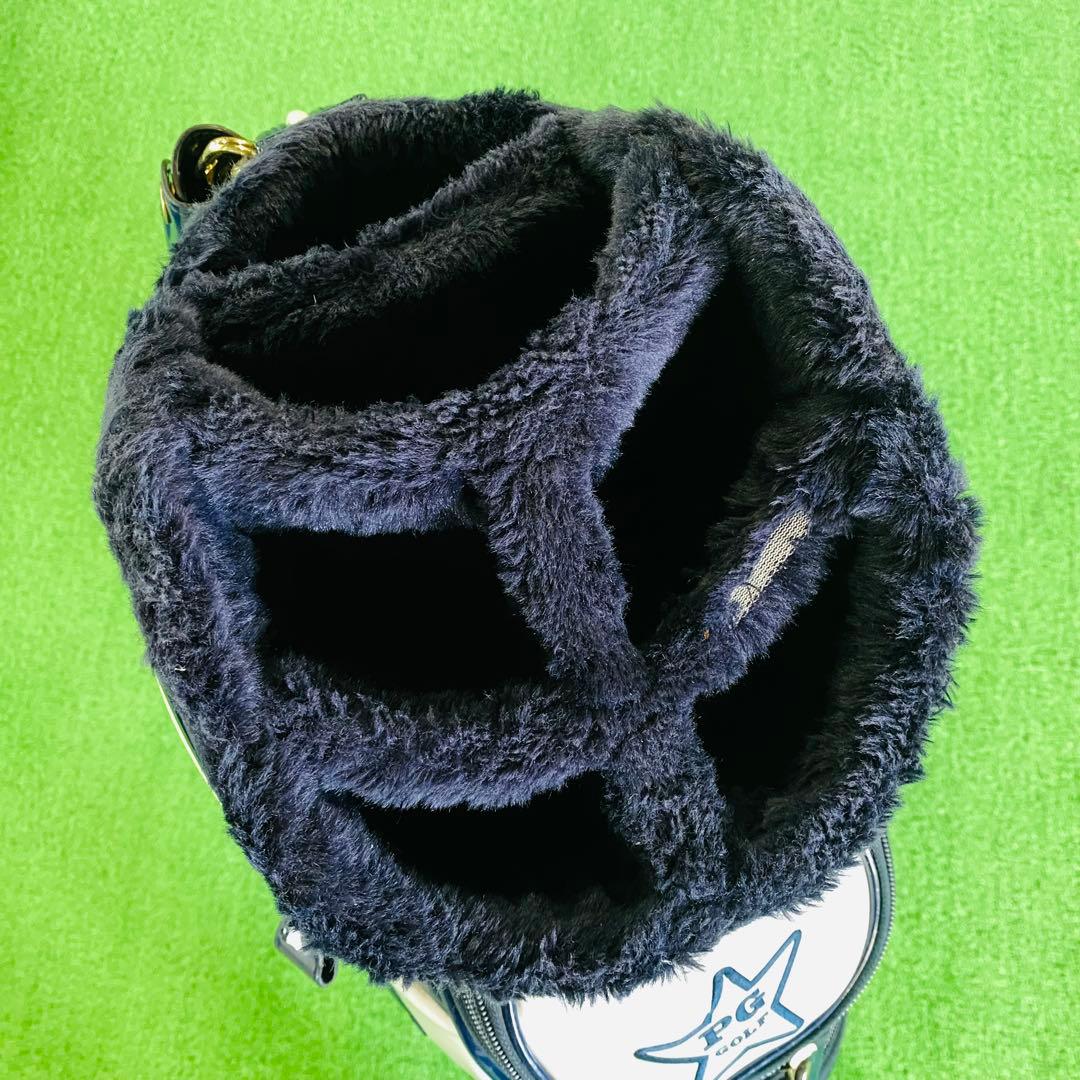 【人気＊定番 】PEARLY GATES　エナメルキャディバッグ　ロゴ　紺×白