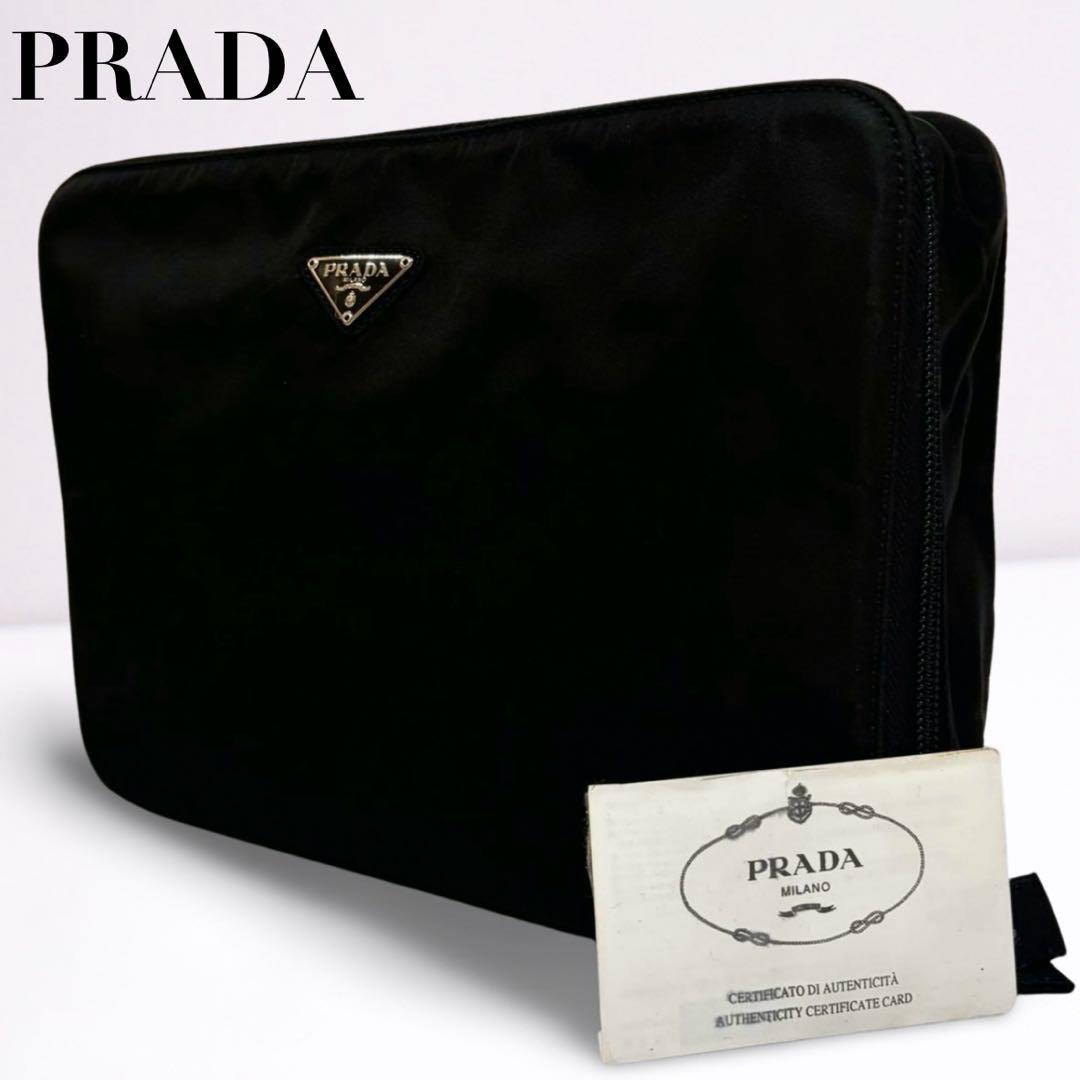 【正規品】プラダ PRADA ナイロン ジップポーチ 黒 三角ロゴ 男女兼用