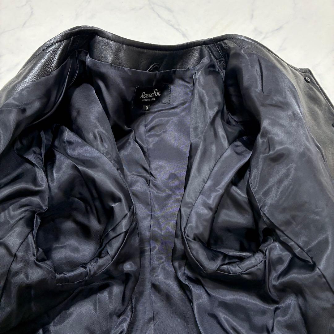 美品✨VINTAGE キルティング レザージャケット ノーカラー 金ボタン 黒