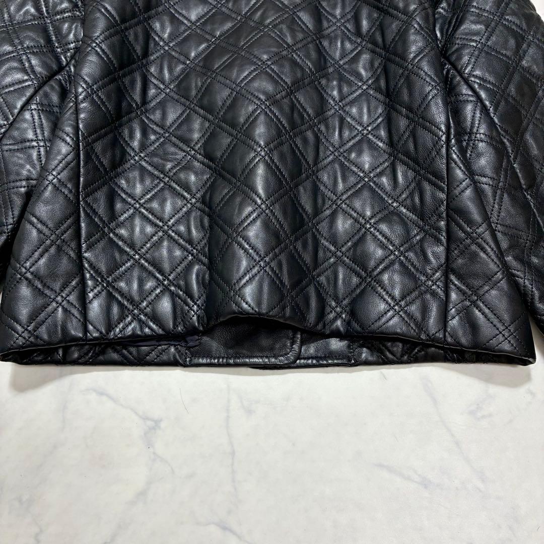 美品✨VINTAGE キルティング レザージャケット ノーカラー 金ボタン 黒