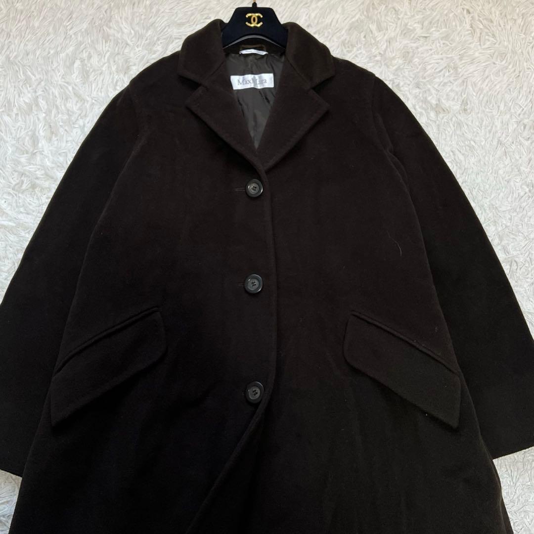 美品 マックスマーラ ロングコート カシミヤ混 白タグ ブラウン 42 大きめ