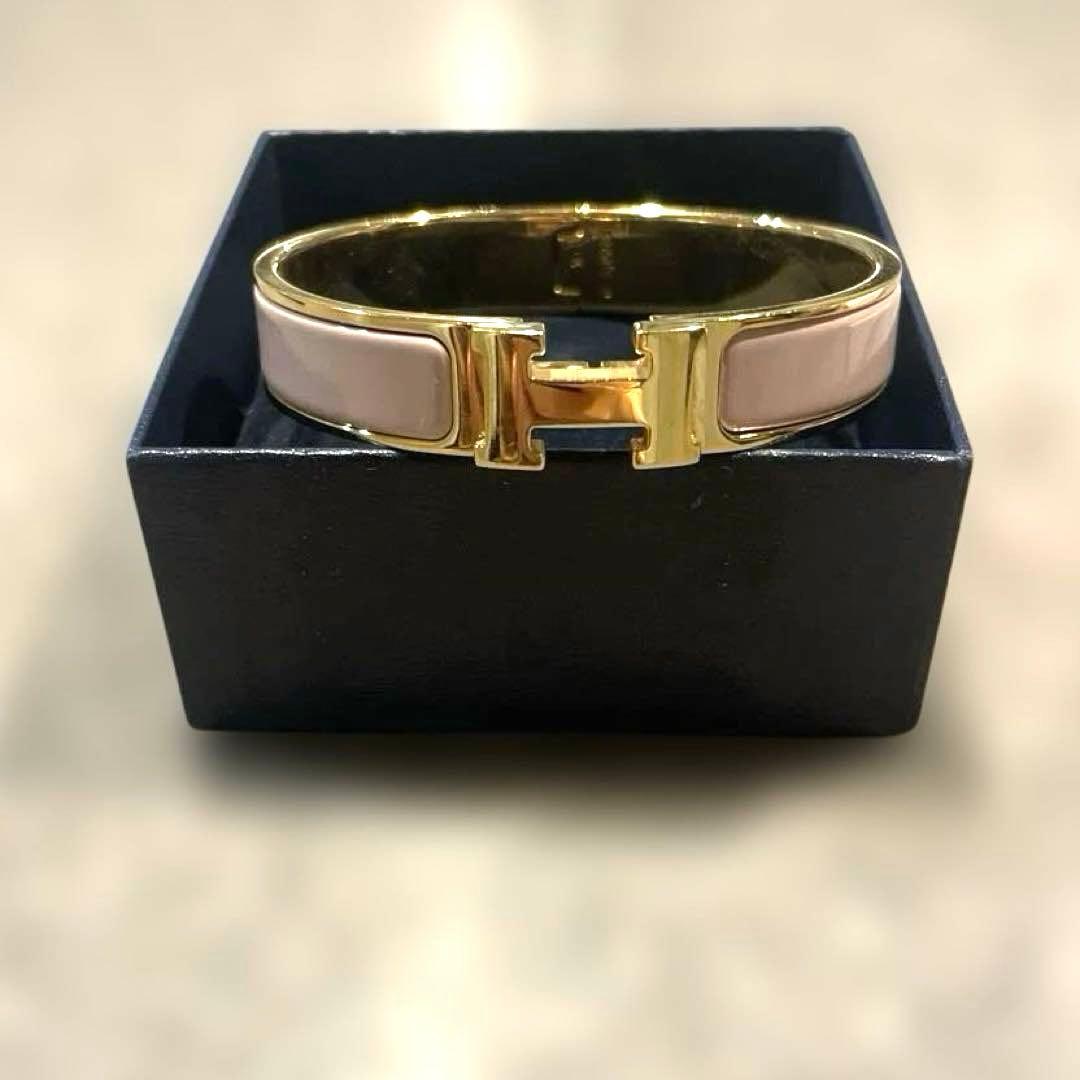 HERMES エルメス ゴールド×ピンク クリックH バングル
