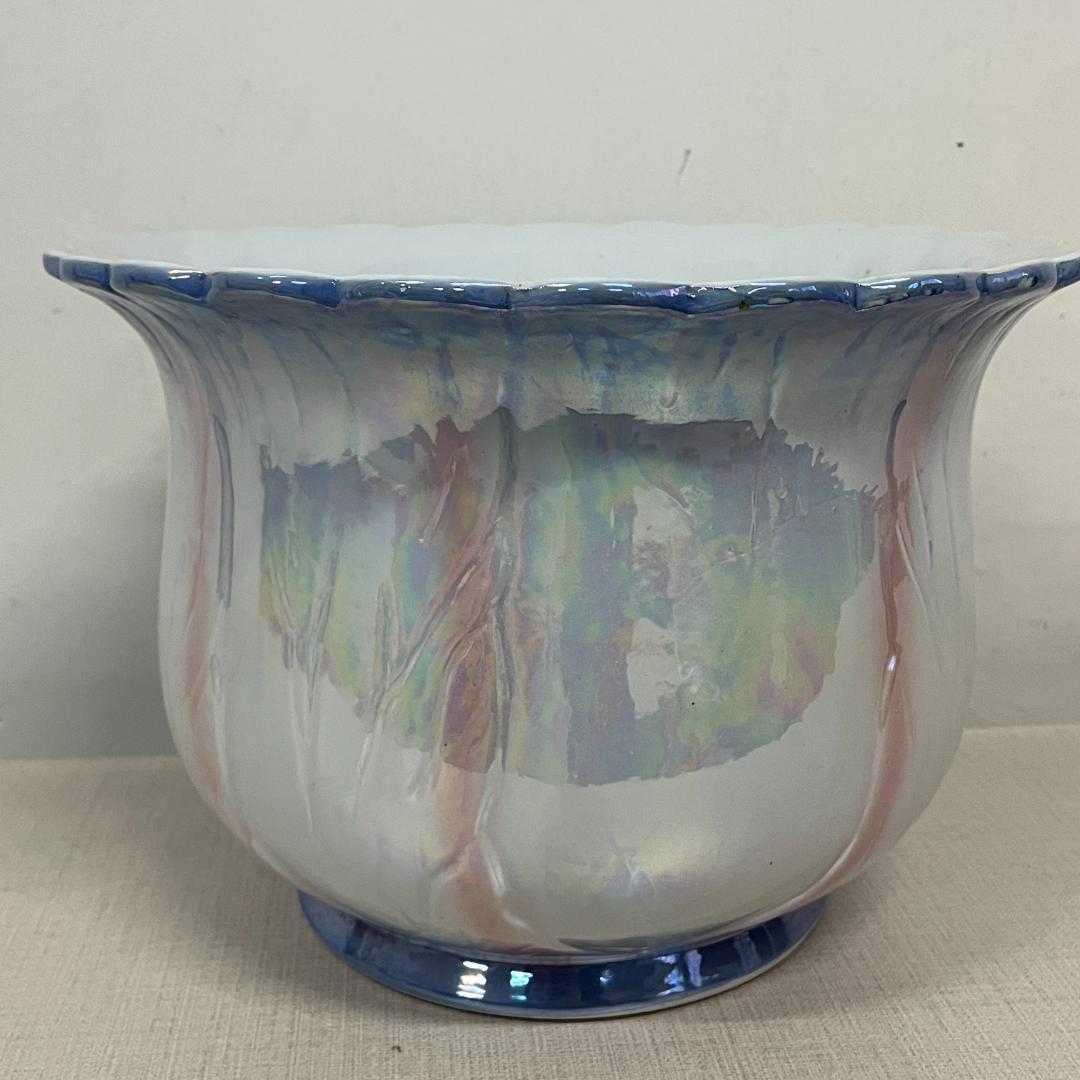 79 立体的 陶花 フラワースタンド 花台 高さ約80cm ブルー オーロラ調