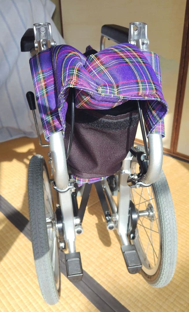 カワムラ　KAJ402SB 紫色チェック柄 介助用車椅子