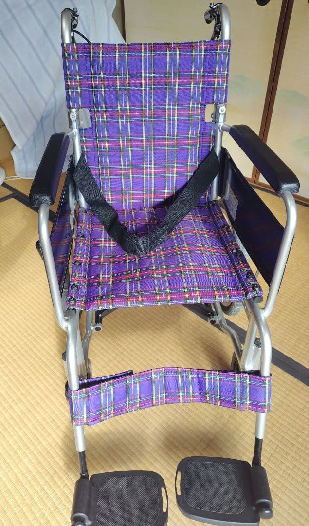 カワムラ　KAJ402SB 紫色チェック柄 介助用車椅子