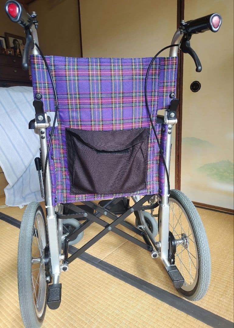 カワムラ　KAJ402SB 紫色チェック柄 介助用車椅子