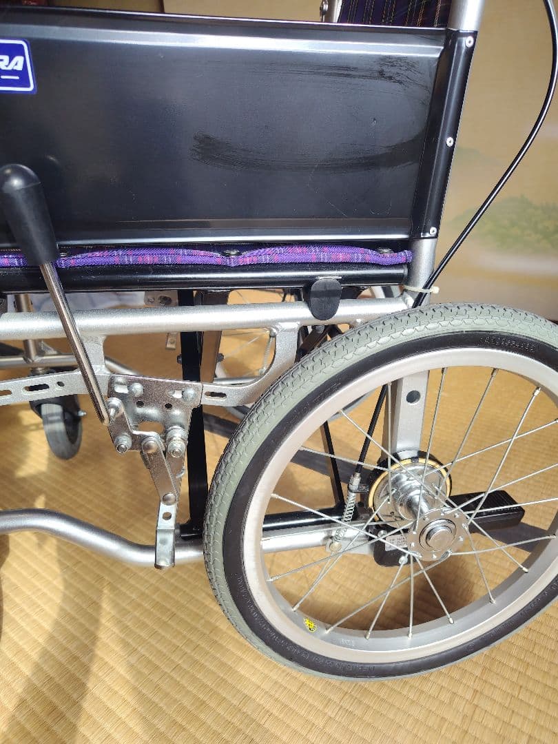 カワムラ　KAJ402SB 紫色チェック柄 介助用車椅子