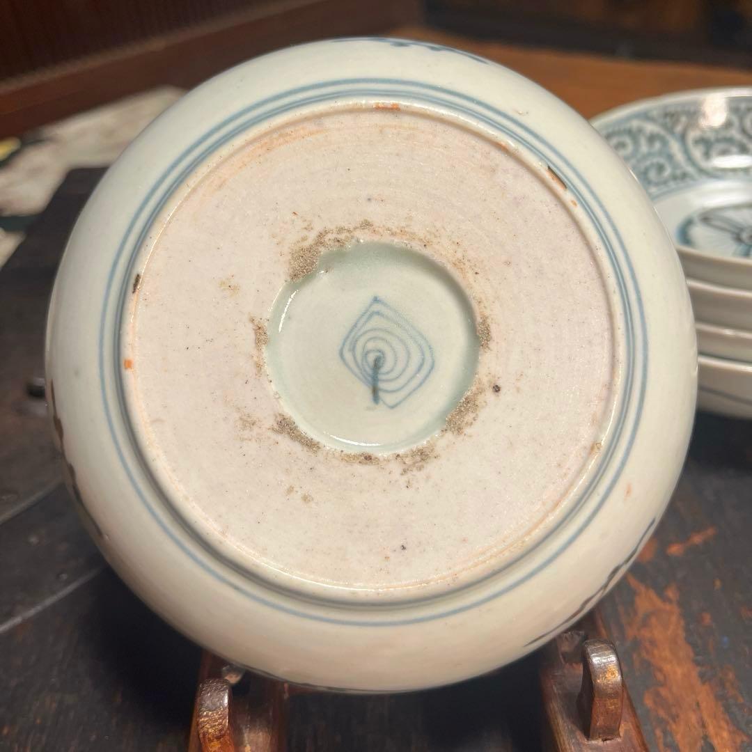 A914 古伊万里　染付　蛸唐草紋様　膾皿　5枚