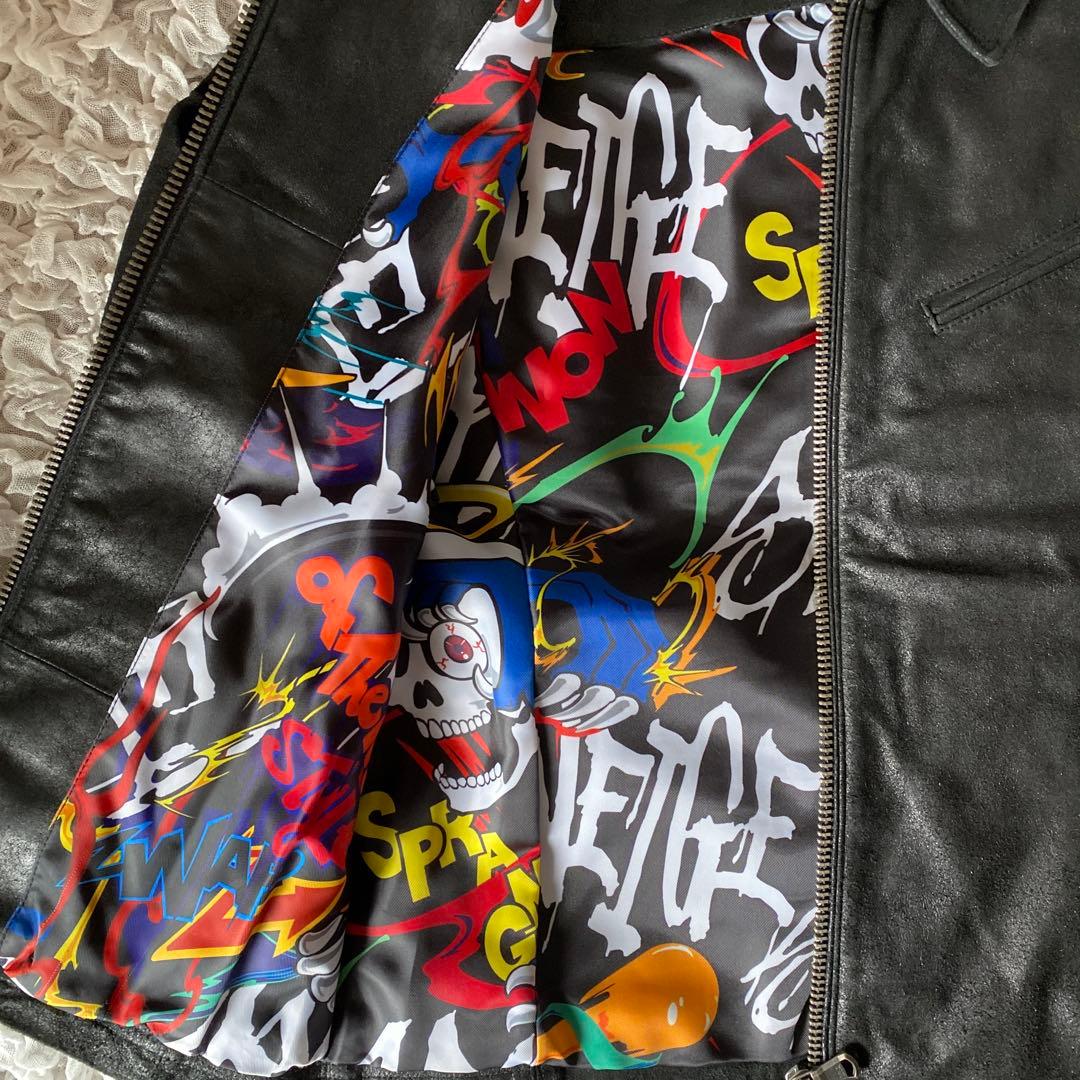 オブザネ－ジュスタイル　ホースレザー　シングルライダース　ジャケット　裏地総柄