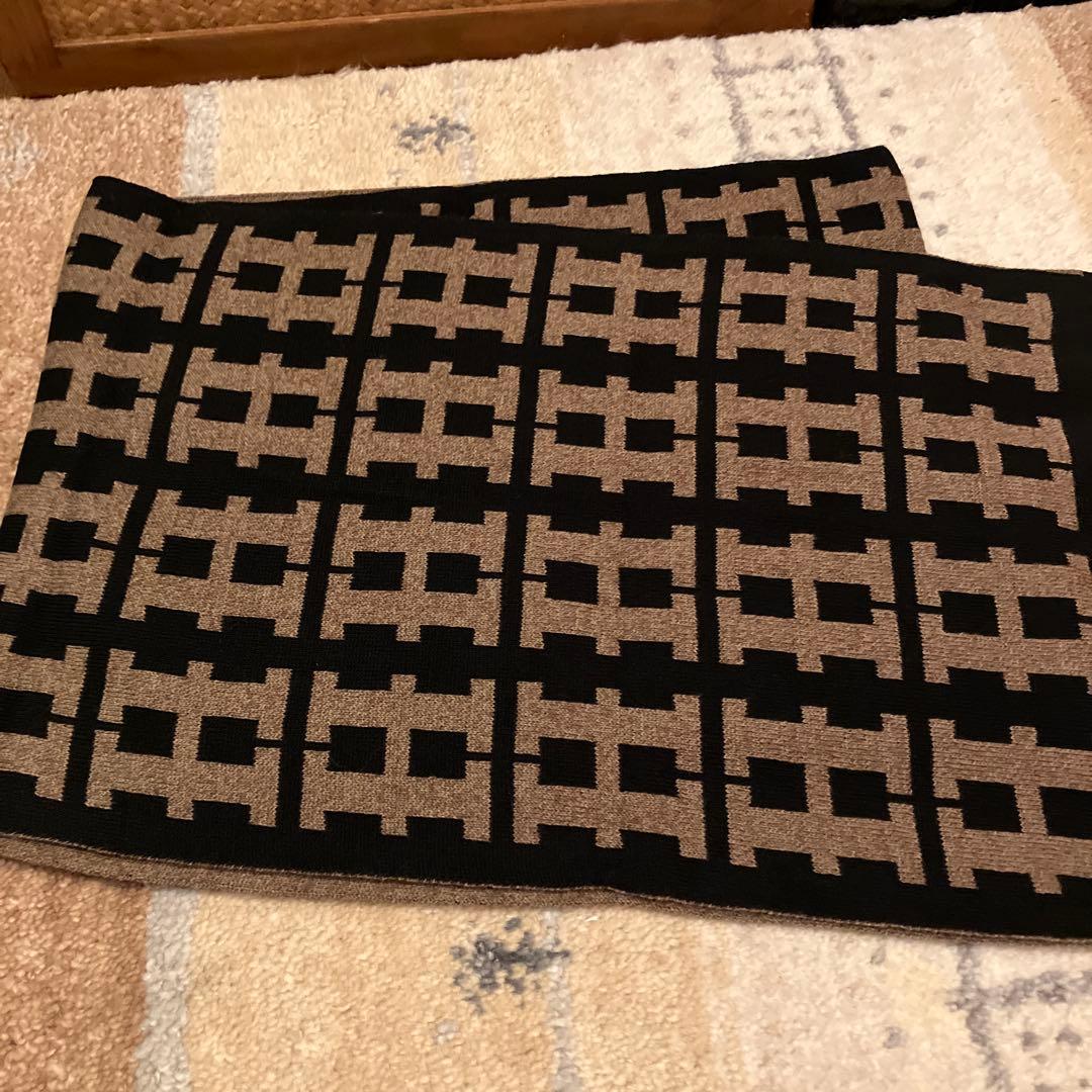 HERMES マフラー スカーフ Hロゴ柄 ウール