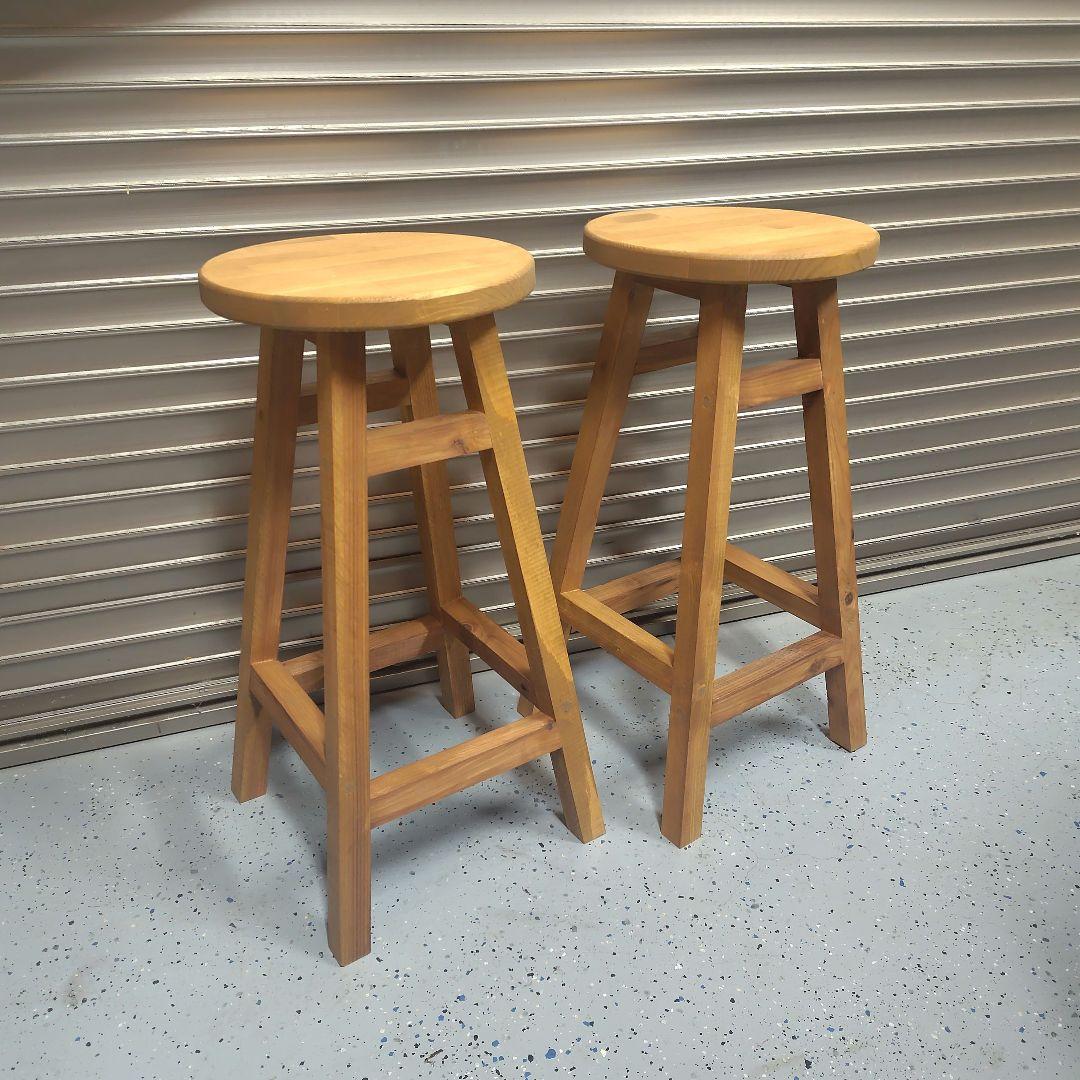 木製 丸イス スツール ハンドメイド 座面高60cm　2脚