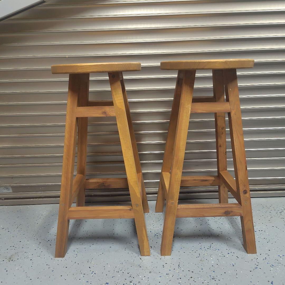 木製 丸イス スツール ハンドメイド 座面高60cm　2脚