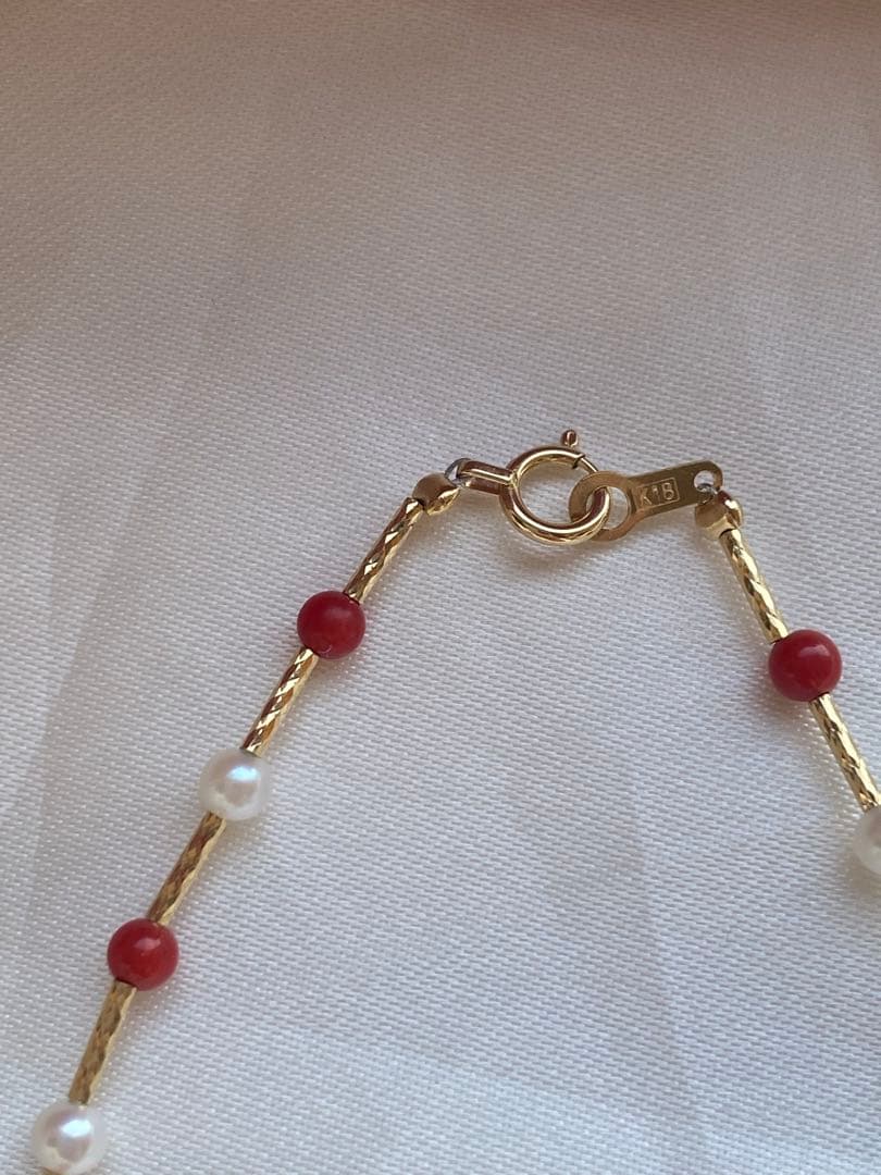 専用ページ　あこや真珠➕珊瑚　3-3.5mm K18パールブレスレット