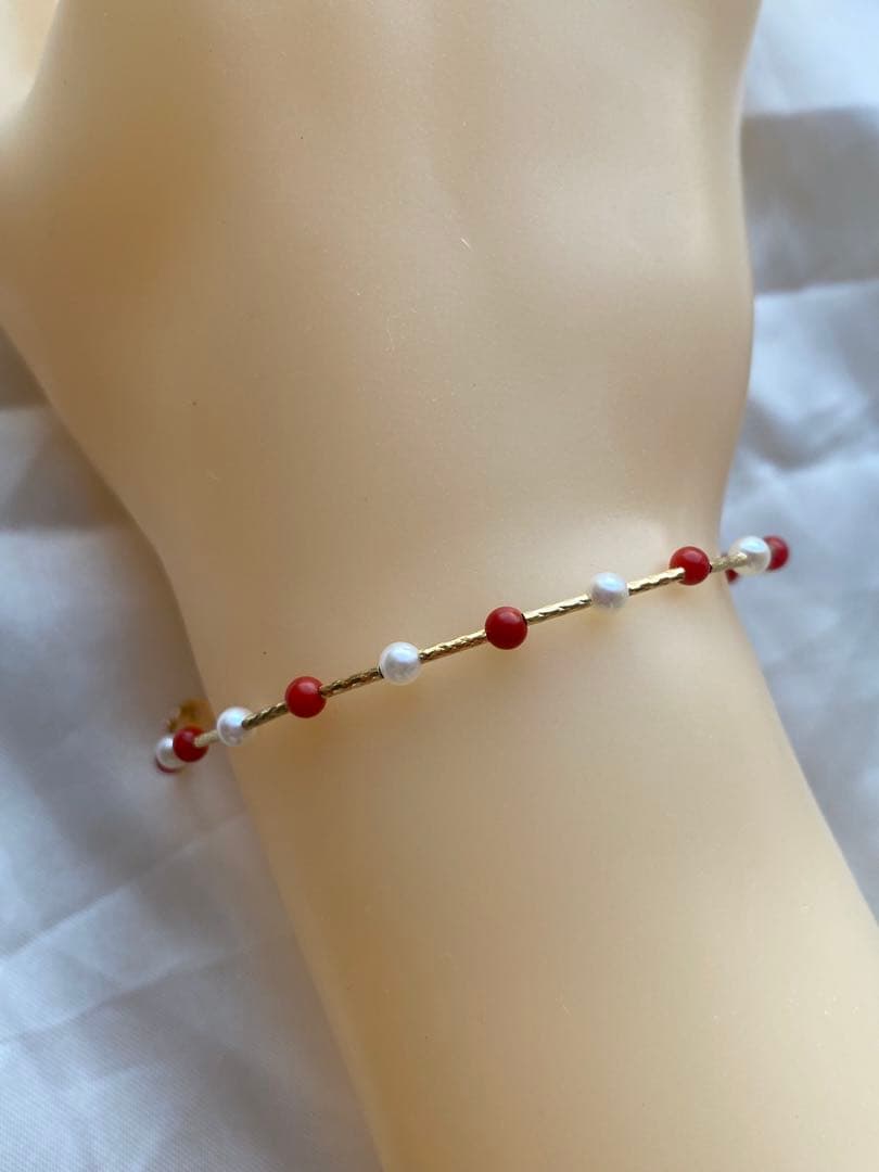 専用ページ　あこや真珠➕珊瑚　3-3.5mm K18パールブレスレット