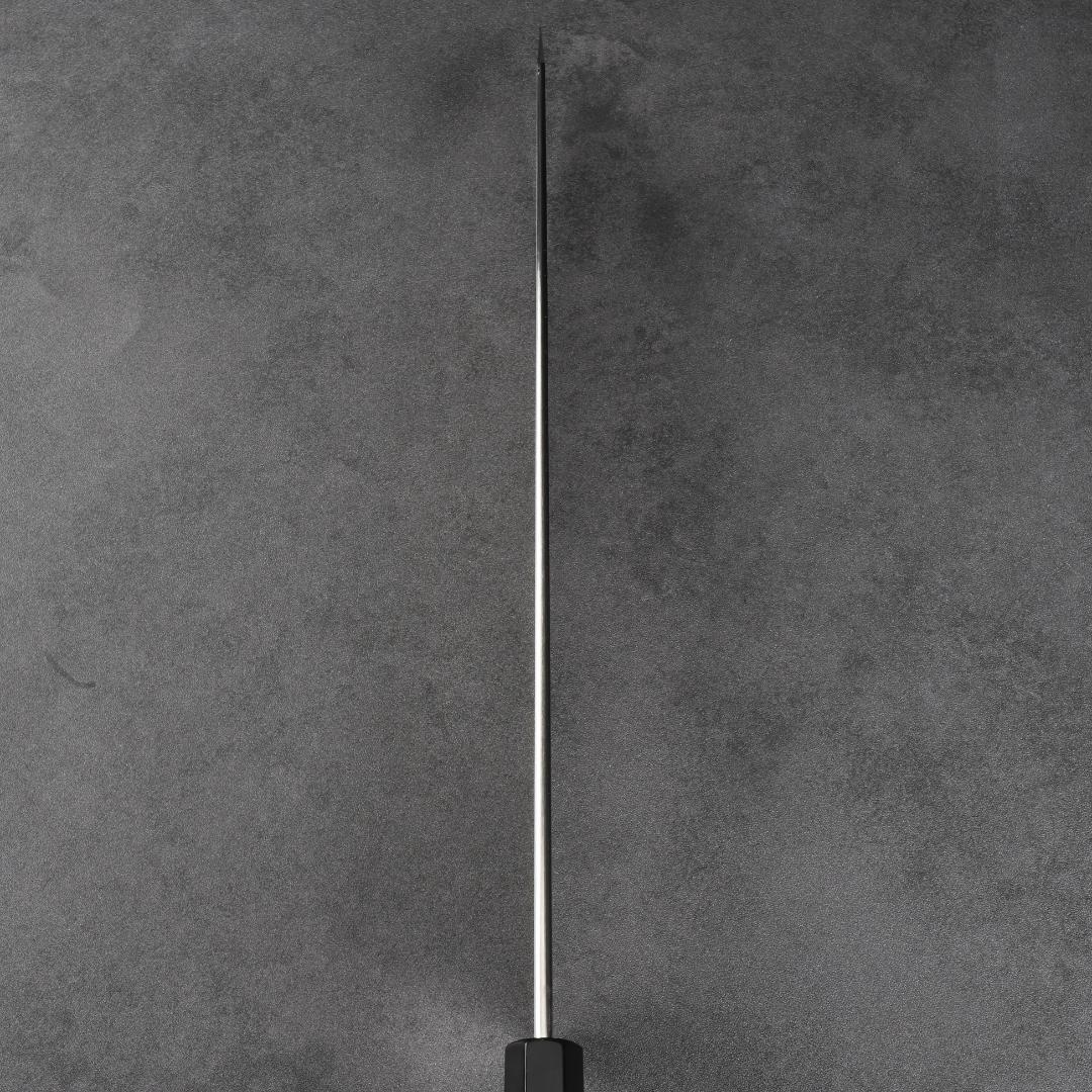 6251切付型 特大牛刀 尺一 刺身包丁 両刃 黒檀黒水牛角二本銀巻八角柄