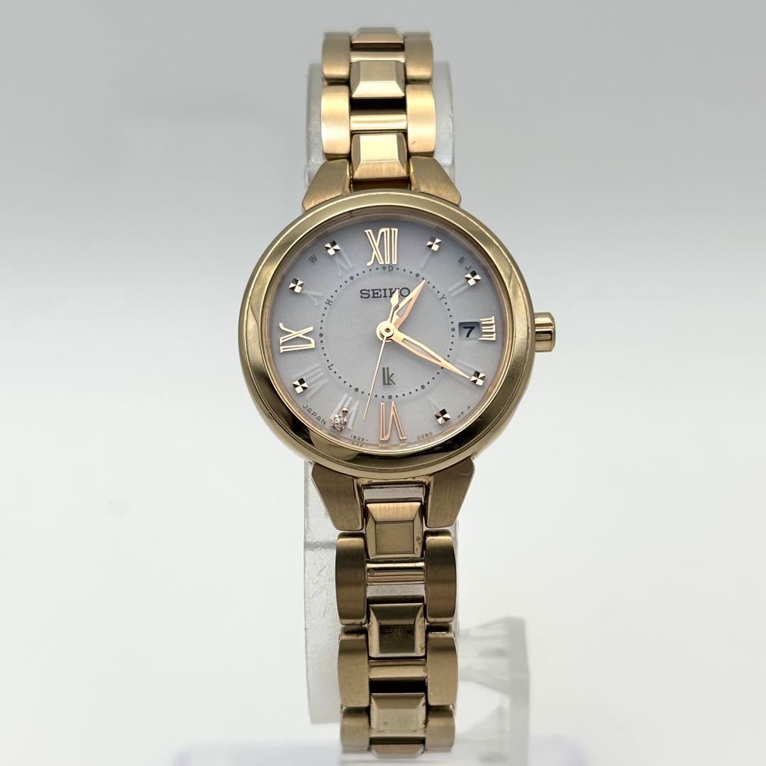 【美品】セイコー ルキア レディース 腕時計 1Pダイヤ ソーラー ゴールド系