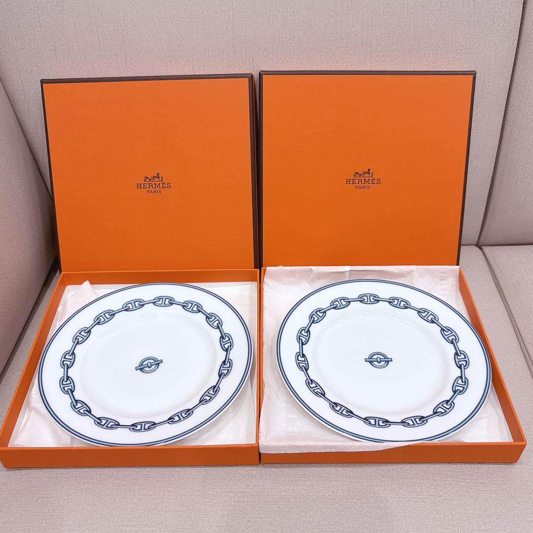 HERMES エルメス シェーヌダンクル プレート 2枚 元箱付
