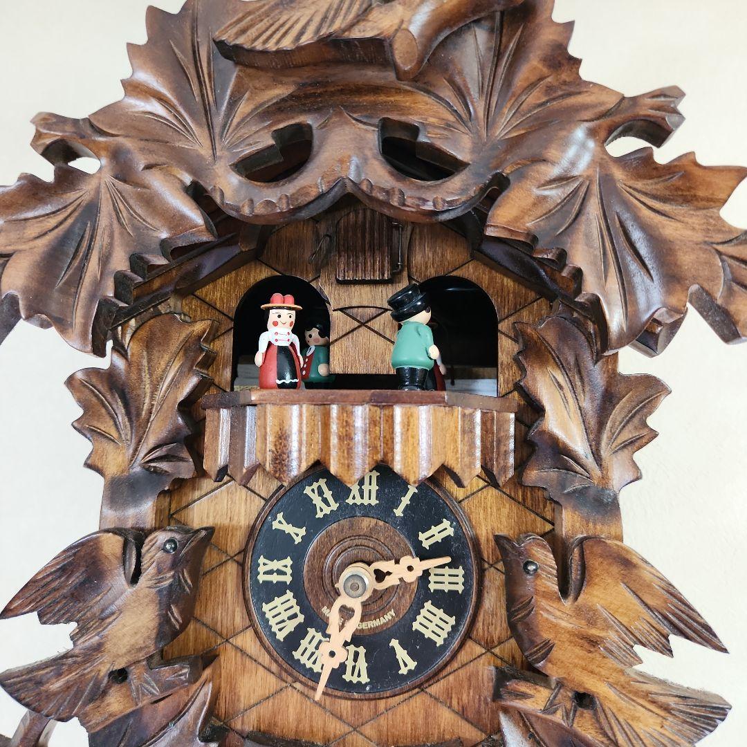 【ドイツ製】木製柱時計 錘式鳩時計　ドイツ森の時計　からくり鳩時計　説明書付